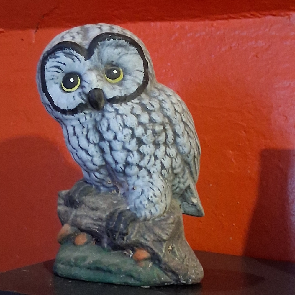 Vintage Gray and White Owl Figurine